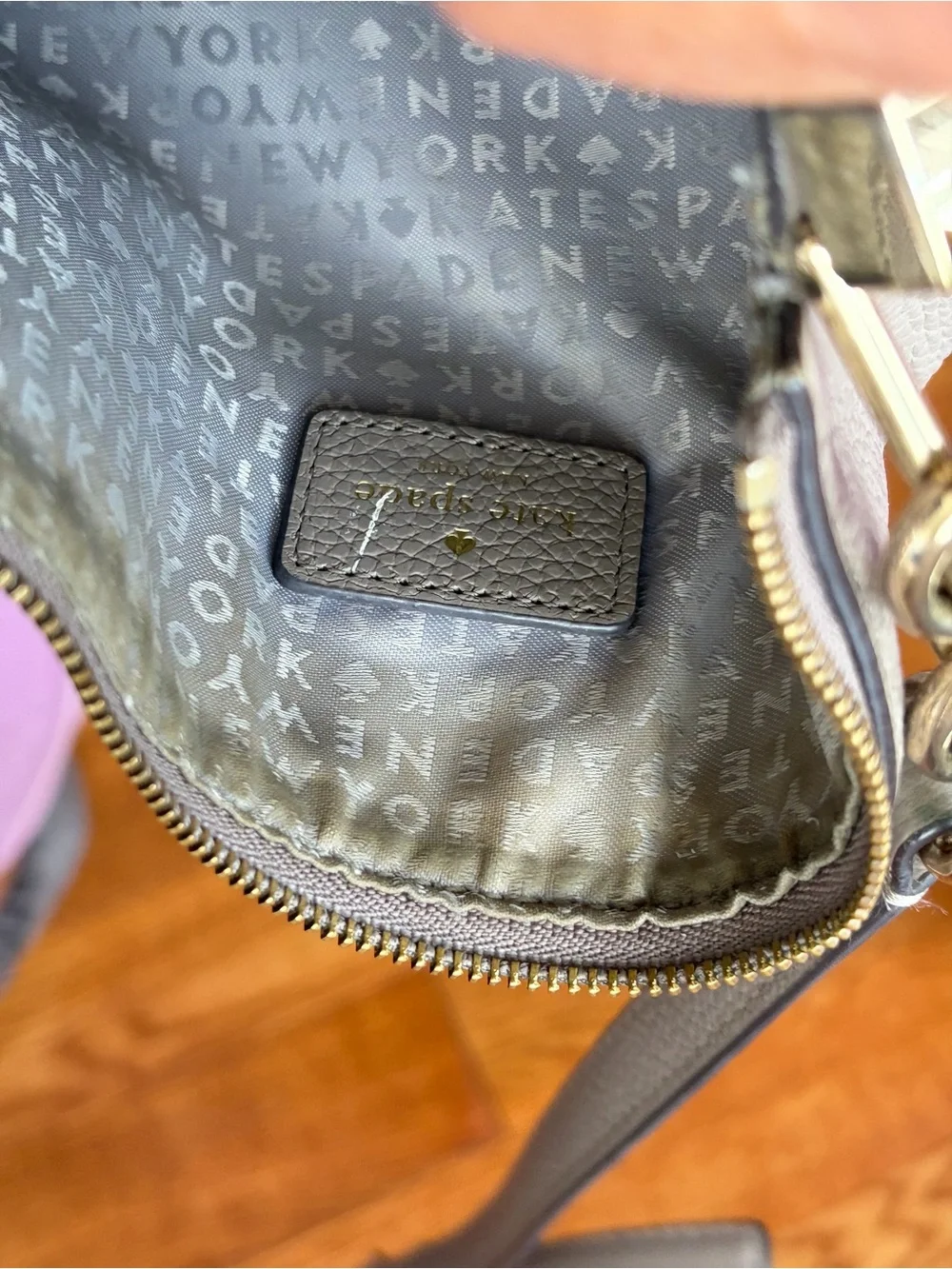 kate spade Gray Pebbled Leather Crossbody with Gold Hardware.
